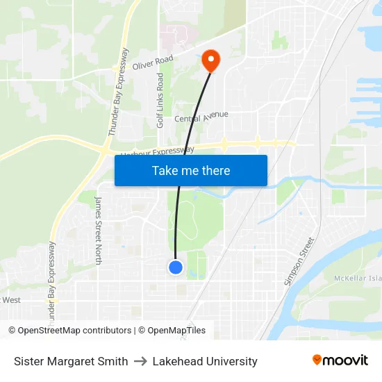 Sister Margaret Smith to Lakehead University map