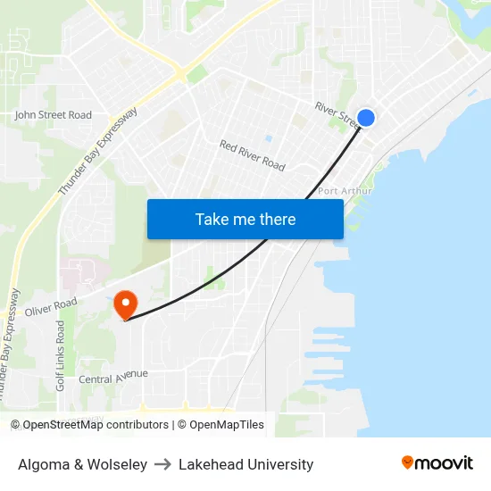 Algoma & Wolseley to Lakehead University map