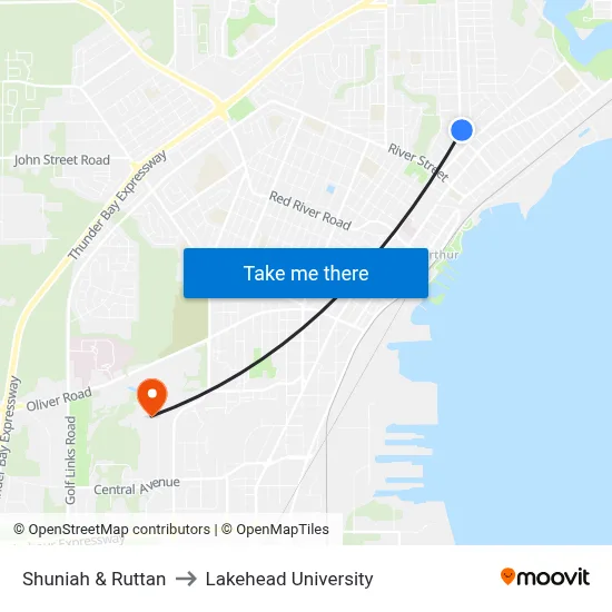 Shuniah & Ruttan to Lakehead University map