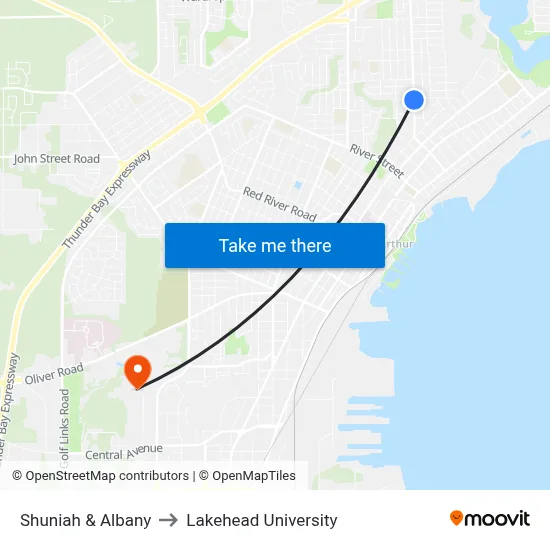 Shuniah & Albany to Lakehead University map