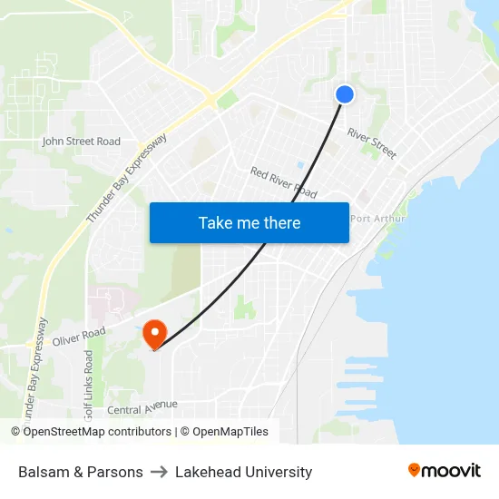 Balsam & Parsons to Lakehead University map