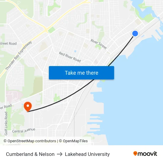 Cumberland & Nelson to Lakehead University map