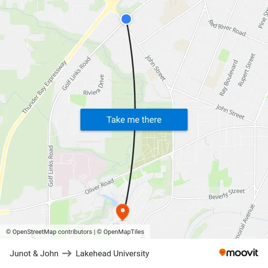 Junot & John to Lakehead University map