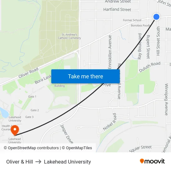 Oliver & Hill to Lakehead University map