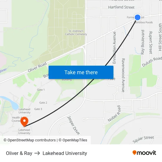 Oliver & Ray to Lakehead University map