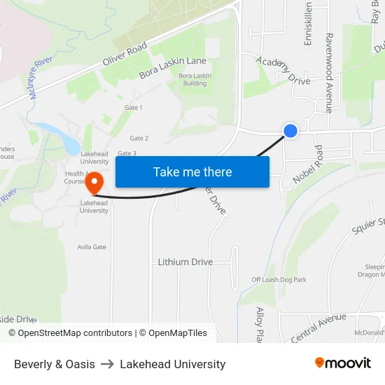Beverly & Oasis to Lakehead University map