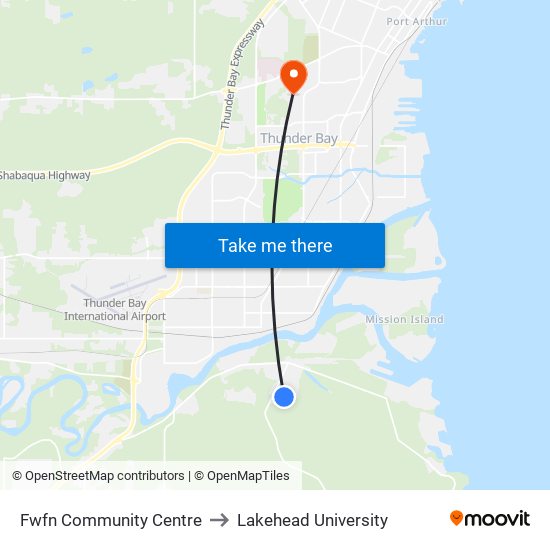 Fwfn Community Centre to Lakehead University map