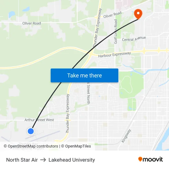 North Star Air to Lakehead University map
