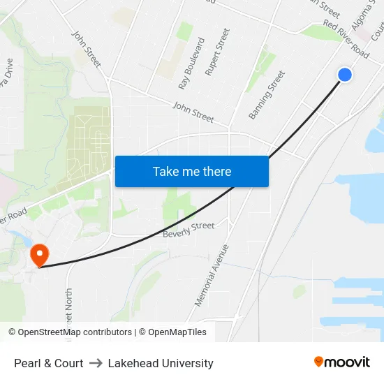 Pearl & Court to Lakehead University map