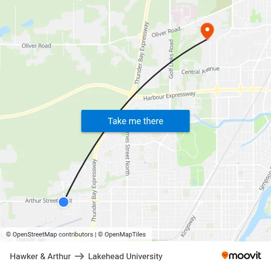 Hawker & Arthur to Lakehead University map
