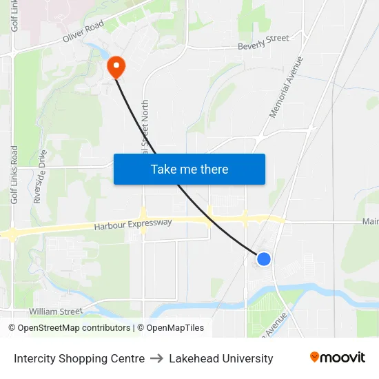 Intercity Shopping Centre to Lakehead University map