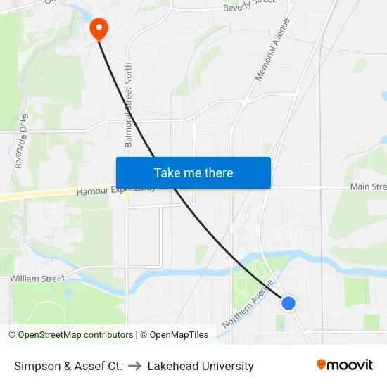 Simpson & Assef Ct. to Lakehead University map