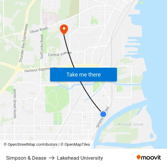 Simpson & Dease to Lakehead University map