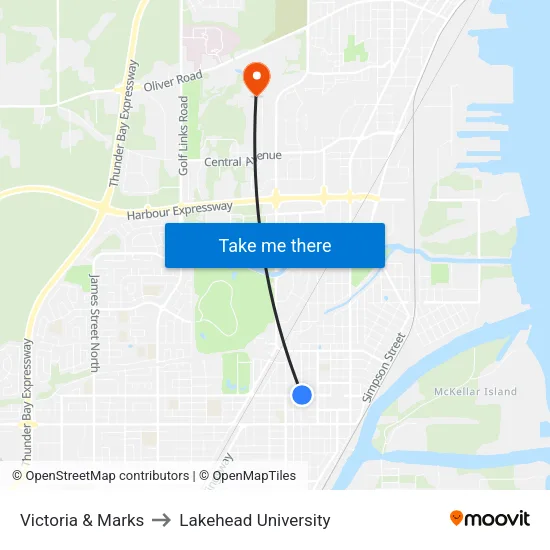 Victoria & Marks to Lakehead University map