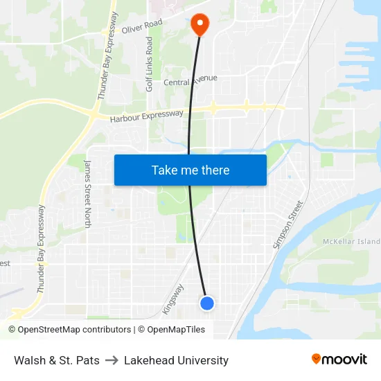 Walsh & St. Pats to Lakehead University map
