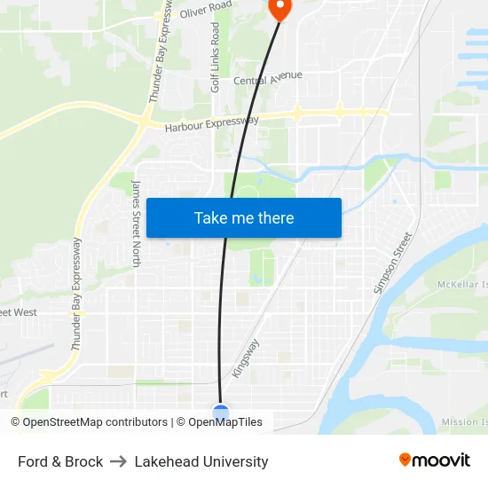 Ford & Brock to Lakehead University map