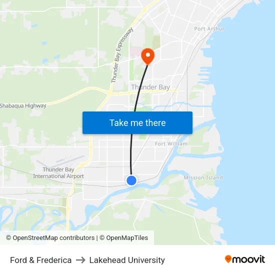 Ford & Frederica to Lakehead University map