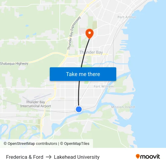 Frederica & Ford to Lakehead University map