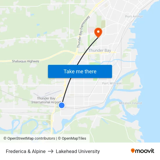 Frederica & Alpine to Lakehead University map