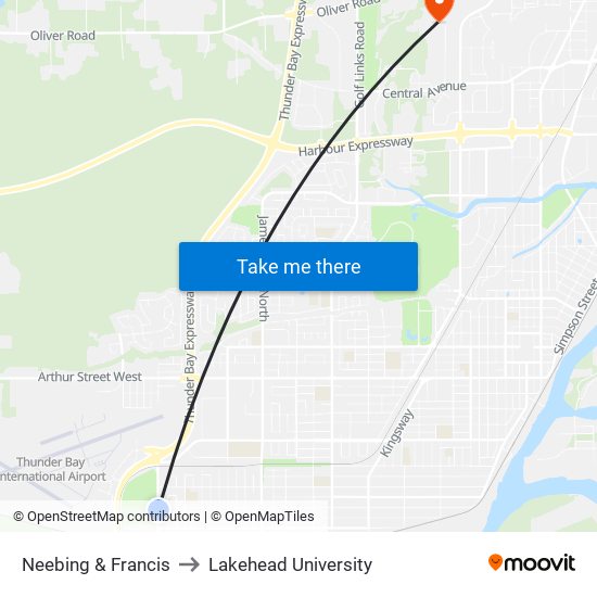 Neebing & Francis to Lakehead University map