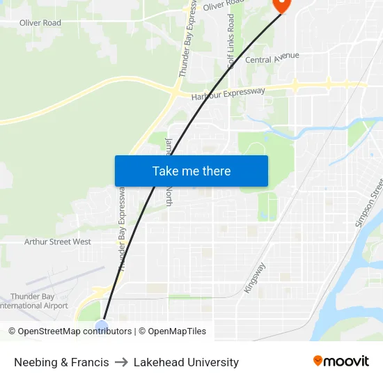 Neebing & Francis to Lakehead University map