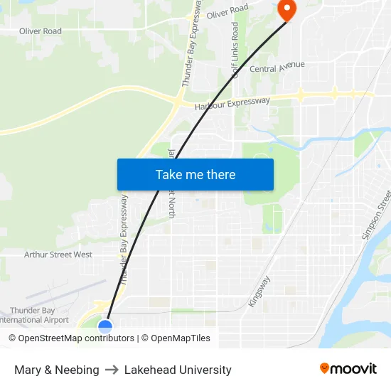 Mary & Neebing to Lakehead University map