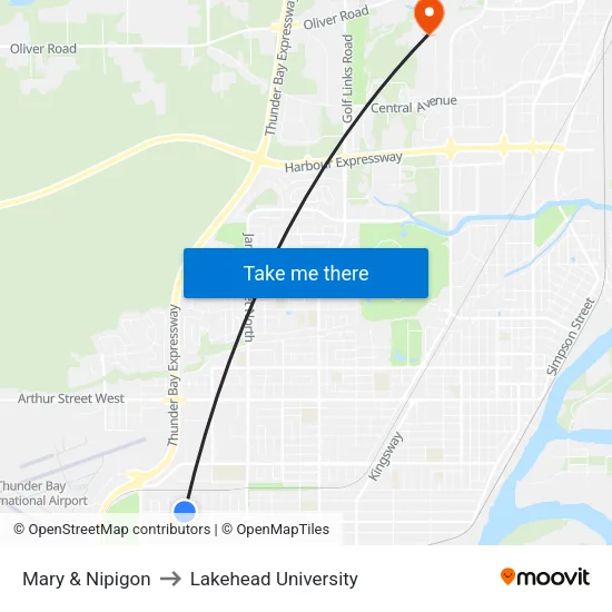 Mary & Nipigon to Lakehead University map