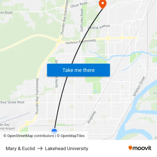 Mary & Euclid to Lakehead University map