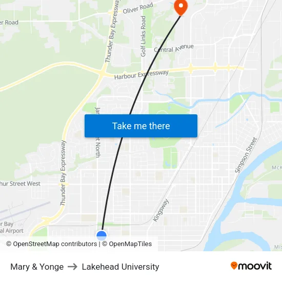 Mary & Yonge to Lakehead University map