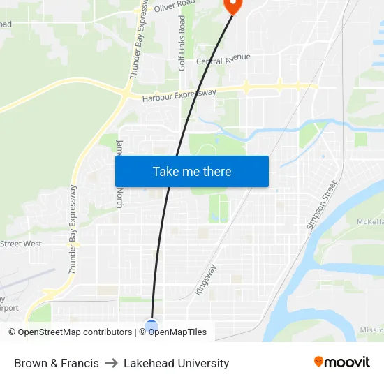 Brown & Francis to Lakehead University map