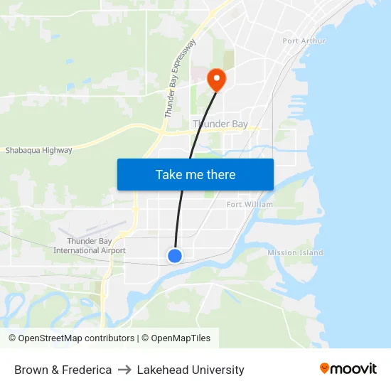 Brown & Frederica to Lakehead University map