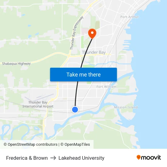 Frederica & Brown to Lakehead University map