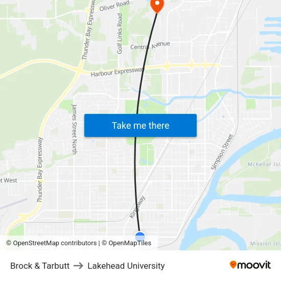 Brock & Tarbutt to Lakehead University map