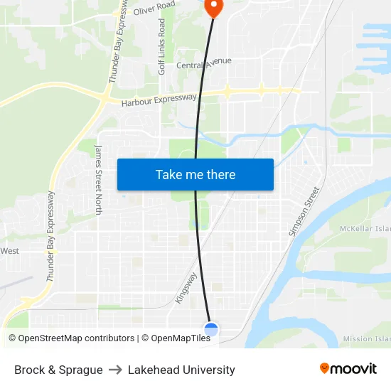 Brock & Sprague to Lakehead University map