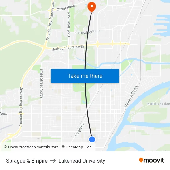 Sprague & Empire to Lakehead University map