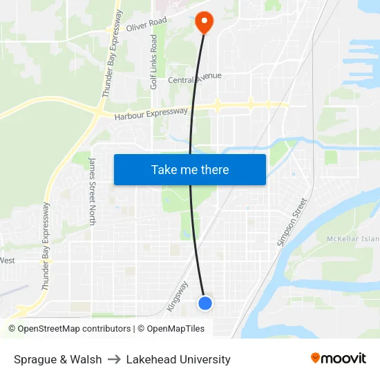 Sprague & Walsh to Lakehead University map