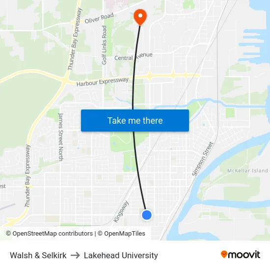 Walsh & Selkirk to Lakehead University map
