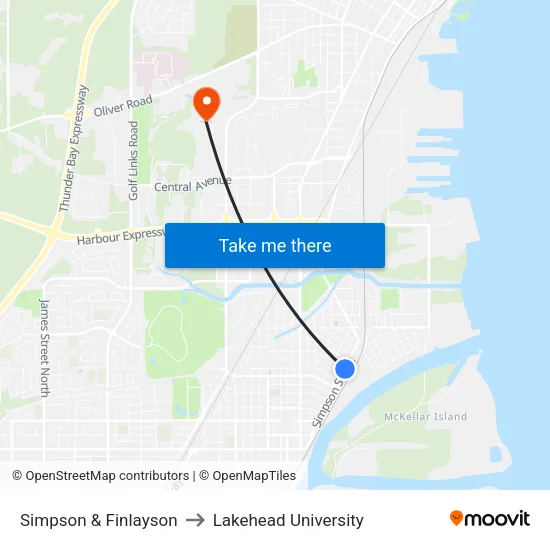 Simpson & Finlayson to Lakehead University map