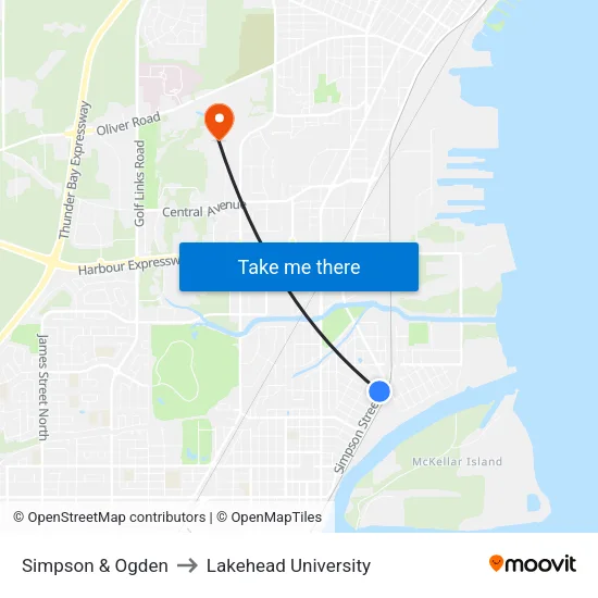 Simpson & Ogden to Lakehead University map