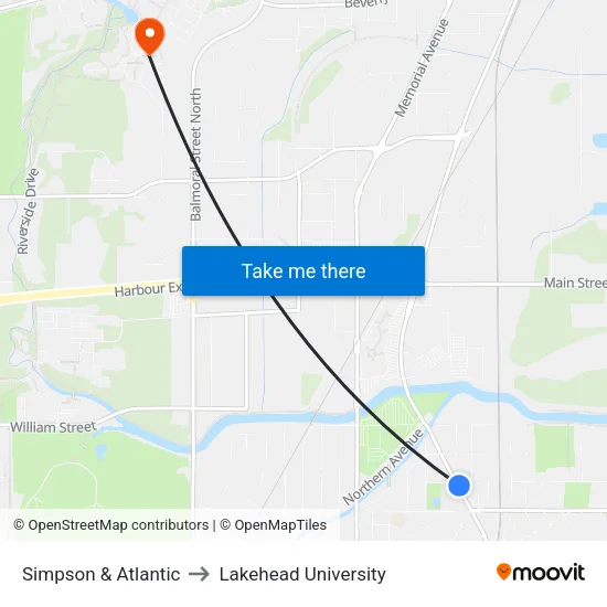 Simpson & Atlantic to Lakehead University map