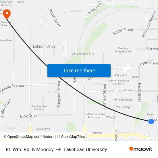 Ft. Wm. Rd. & Mooney to Lakehead University map