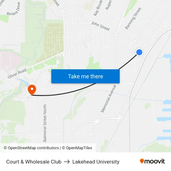 Court & Wholesale Club to Lakehead University map