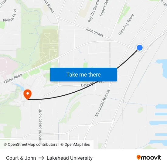 Court & John to Lakehead University map
