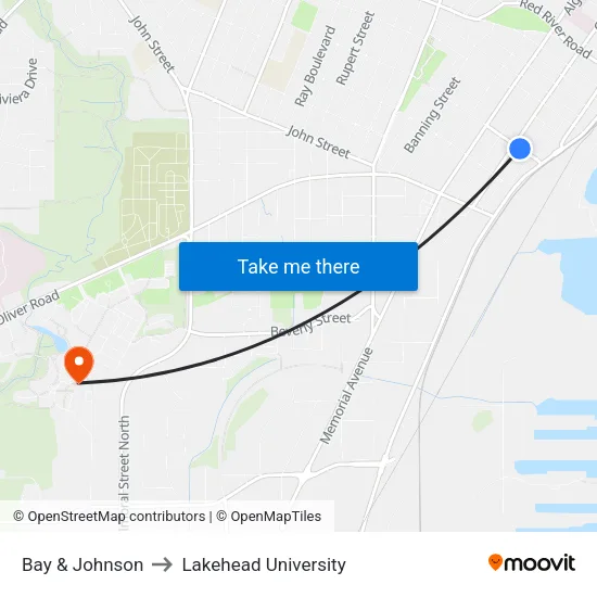 Bay & Johnson to Lakehead University map
