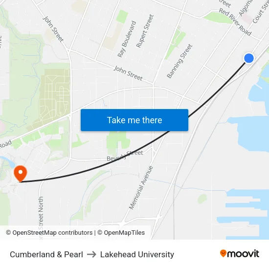 Cumberland & Pearl to Lakehead University map