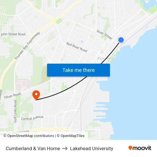 Cumberland & Van Horne to Lakehead University map