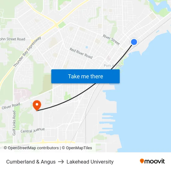Cumberland & Angus to Lakehead University map