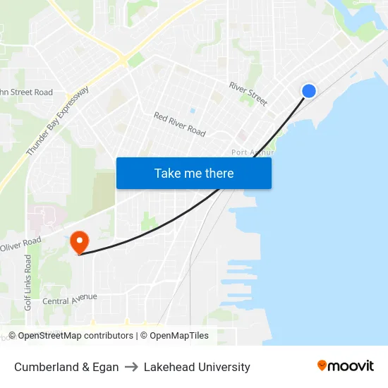 Cumberland & Egan to Lakehead University map