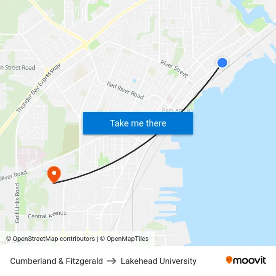 Cumberland & Fitzgerald to Lakehead University map
