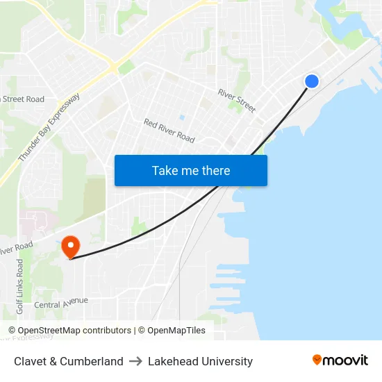 Clavet & Cumberland to Lakehead University map